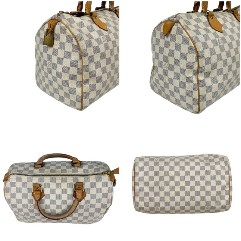 Louis Vuitton Damier Azure Leather Speedy 30 Handbag Mini Boston Bag Padlock