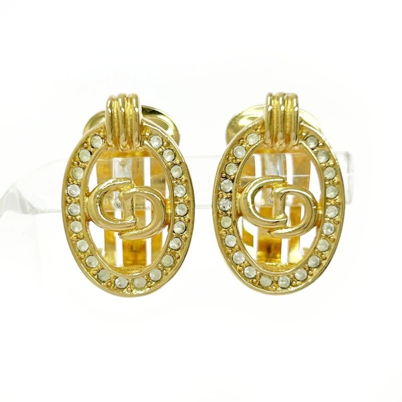 Christian Dior GP Rhinestone CD Logo Earrings Ladies Gold 419038 Earrings