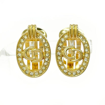 Christian Dior GP Rhinestone CD Logo Earrings Ladies Gold 419038 Earrings