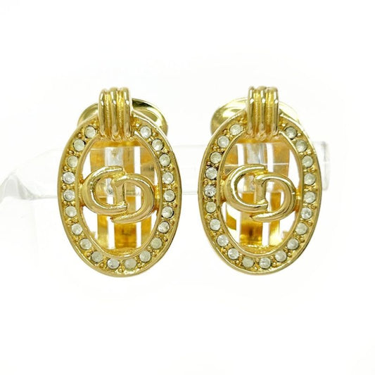 Christian Dior GP Rhinestone CD Logo Earrings Ladies Gold 419038 Earrings