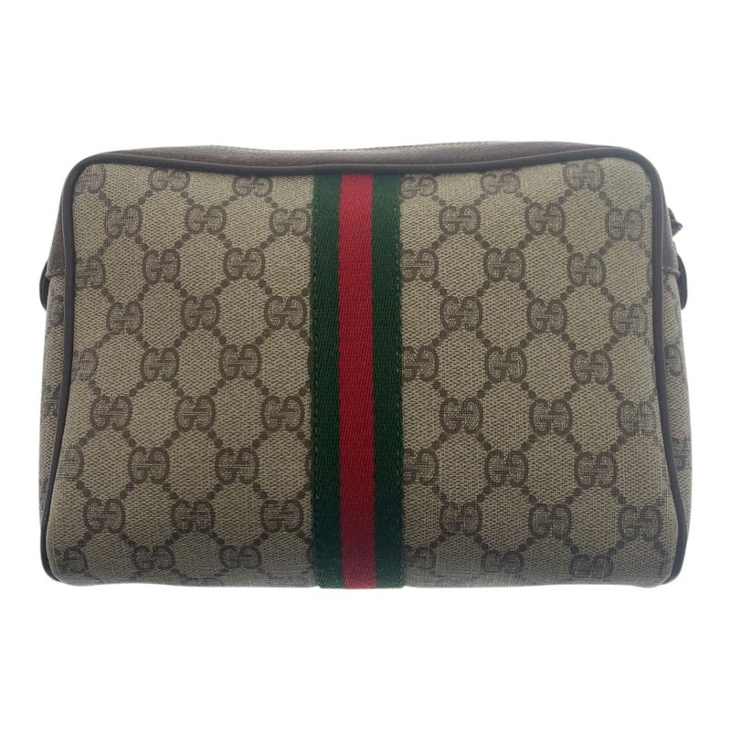Gucci Vintage Sherry Line Old Gucci Beige GG Supreme Canvas/leather Clutch Bag