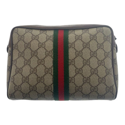Gucci Vintage Sherry Line Old Gucci Beige GG Supreme Canvas/leather Clutch Bag