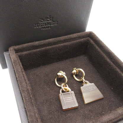 Hermes Amourette Maroquinier Kelly Cadenas Buffalo Horn Metal Brown Earrings