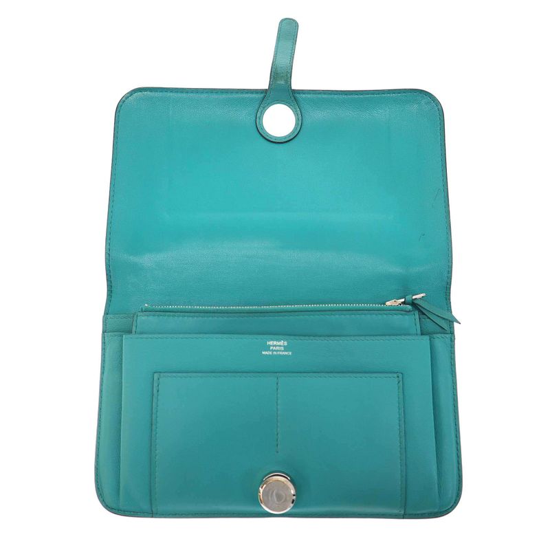 Hermes Engraved a Dogon GM Blue Paon Swift Long Wallet Blue Tone GM