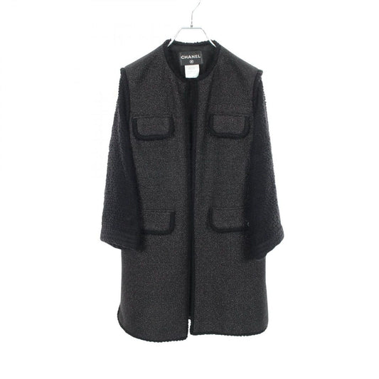 Chanel CC Logo Button Contrast Tweed Nylon Coat