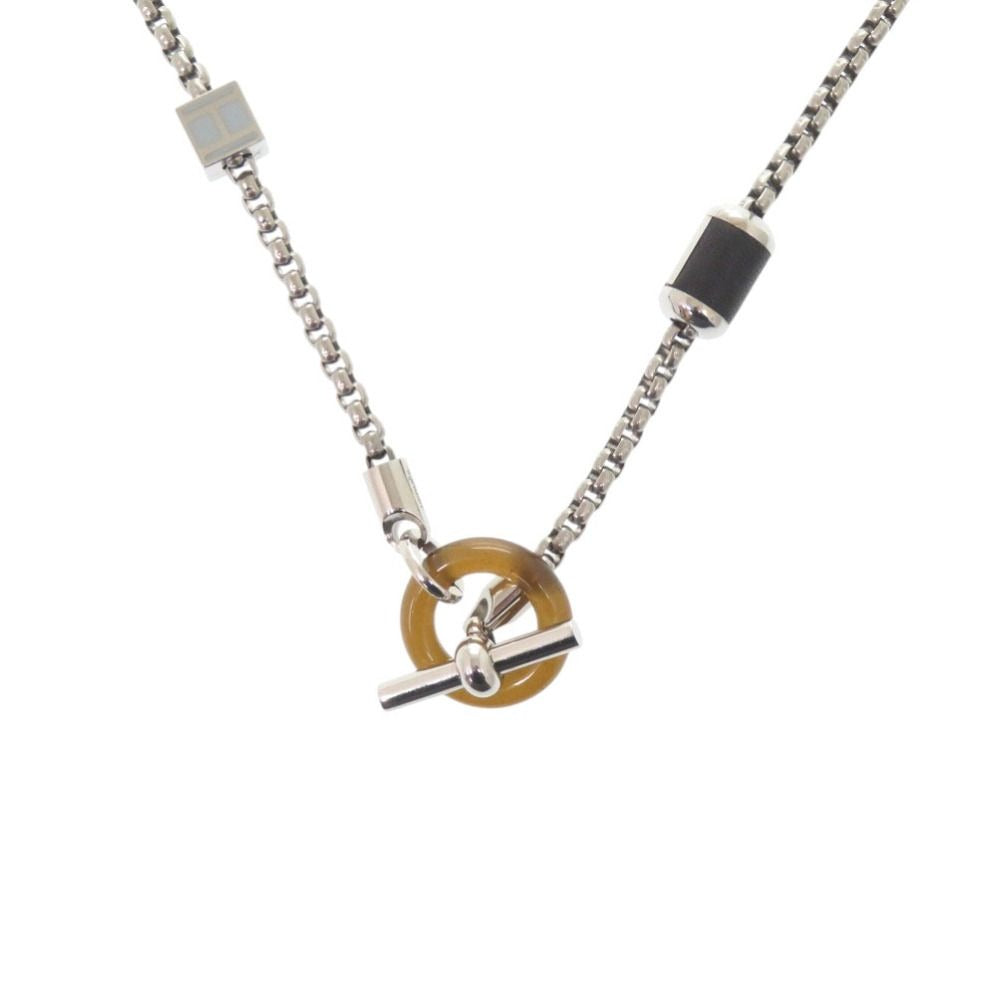 Hermes Merimelo Metal Buffalo Horn Silver Necklace