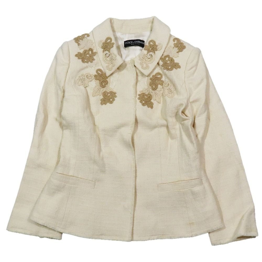 Dolce & Gabbana Tweed Jacket Lace Decoration Fully Lined 38 Beige