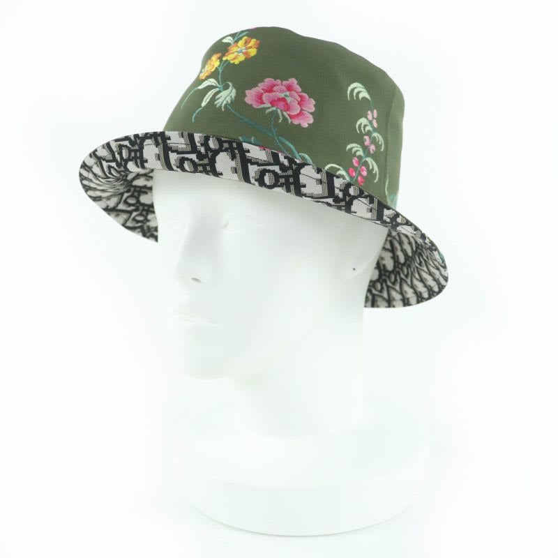 Christian Dior 32 Pfl923 I153 Teddy-d Oblique Reversible Bucket Hat Khaki 56