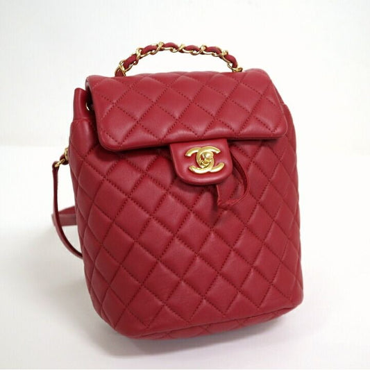 Chanel Chain Backpack Quilted Lambskin Red Gold
