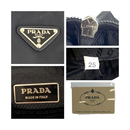 Prada Tessuto Triangle Logo Plate Unisex Black Silver Hardware Nylon Shoulder