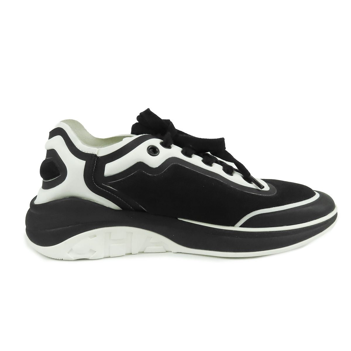 Chanel Sneakers Black White Fabric CC Logo Shoes — view 3