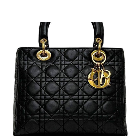 Dior Handbag Lady Medium Cannage Lambskin Black Gold