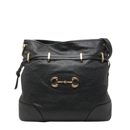 Gucci Horsebit Shoulder Bag Drawstring Black Leather