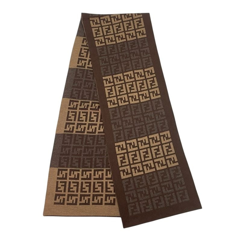 Fendi Muffler FF Logo Wool Shawl Brown Scarf
