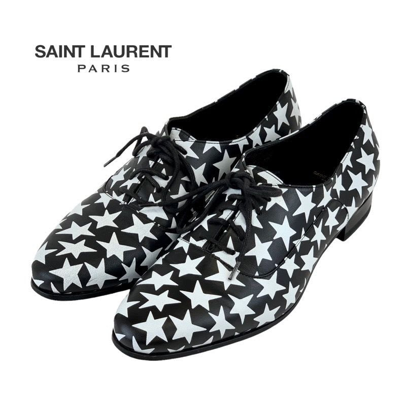 Saint Laurent Loafers Leather Shoes Black White Dress Lace Up