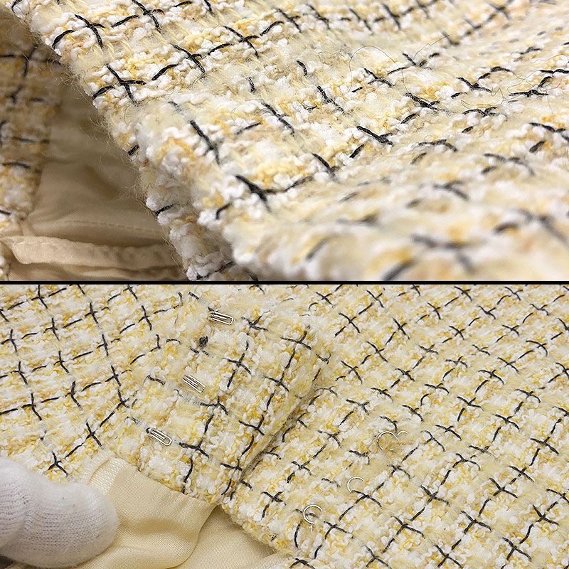 Chanel Tweed Skirt Yellow Color Size 36