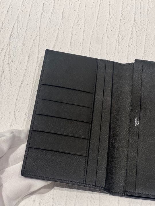 Hermes MC2 Fleming Long Wallet Calf Leather Perforated Black T Engraved