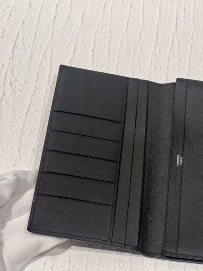 Hermes MC2 Fleming Long Wallet Calf Leather Perforated Black T Engraved