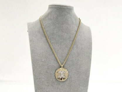 Chanel Necklace Coco Mark Plated Gold Rhinestone B25A