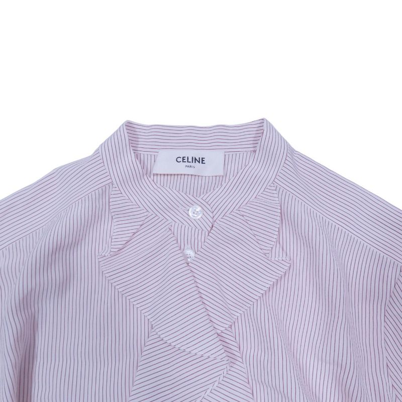 21ss Celine Eddie Period Striped Silk Shirt Long Sleeve Ruffle Blouse Top Edith