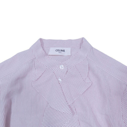21ss Celine Eddie Period Striped Silk Shirt Long Sleeve Ruffle Blouse Top Edith