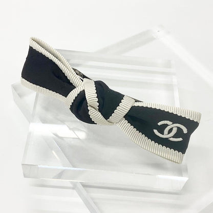 Chanel CC Logo Ribbon Barrette Hair Black Ivory