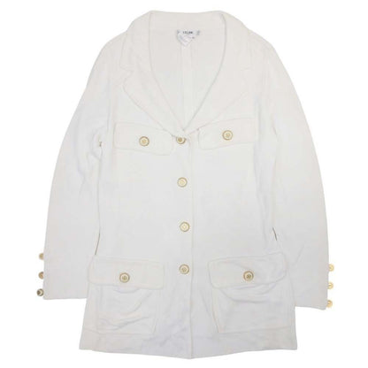 Celine Vintage Horsebit Button Knit Jacket Gold 40 Off White