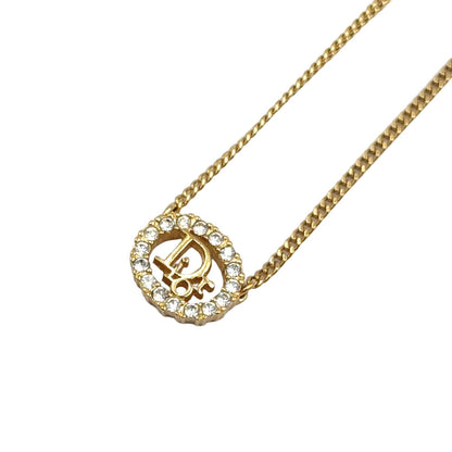 Dior Circle Motif Rhinestone Logo Color Stone Clear Gold Necklace