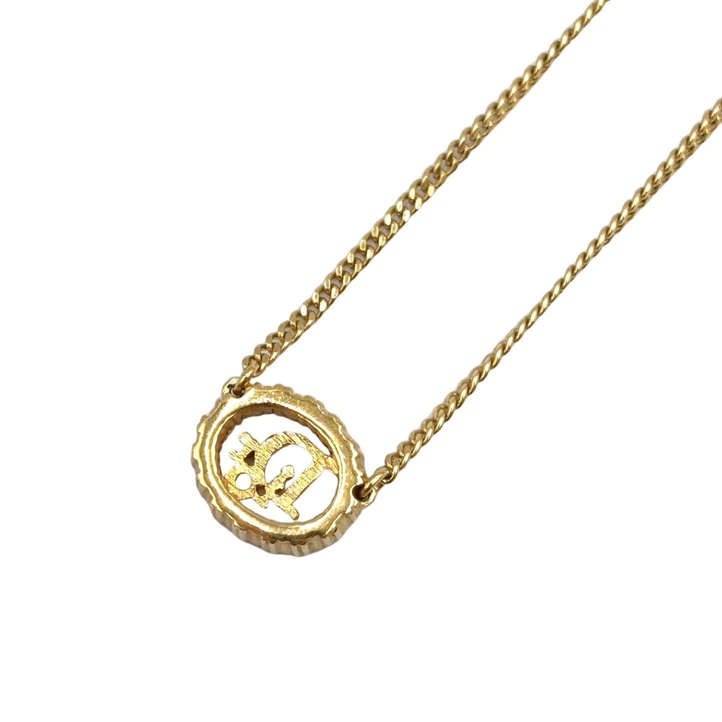 Dior Circle Motif Rhinestone Logo Color Stone Clear Gold Necklace — view 2