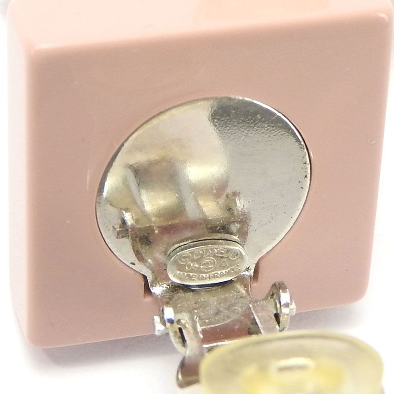 Chanel Earring Square Coco Mark Heart Rhinestone Pink Silver Plated 04A