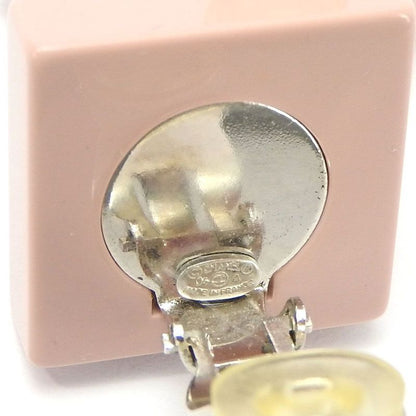 Chanel Earring Square Coco Mark Heart Rhinestone Pink Silver Plated 04A
