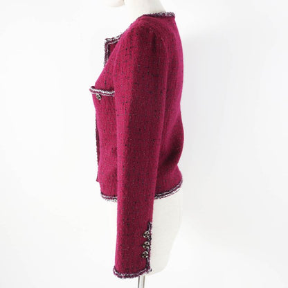 CHANEL 22AW 22A P73183 Collarless Tweed Jacket With Coco Mark Buttons Burgundy