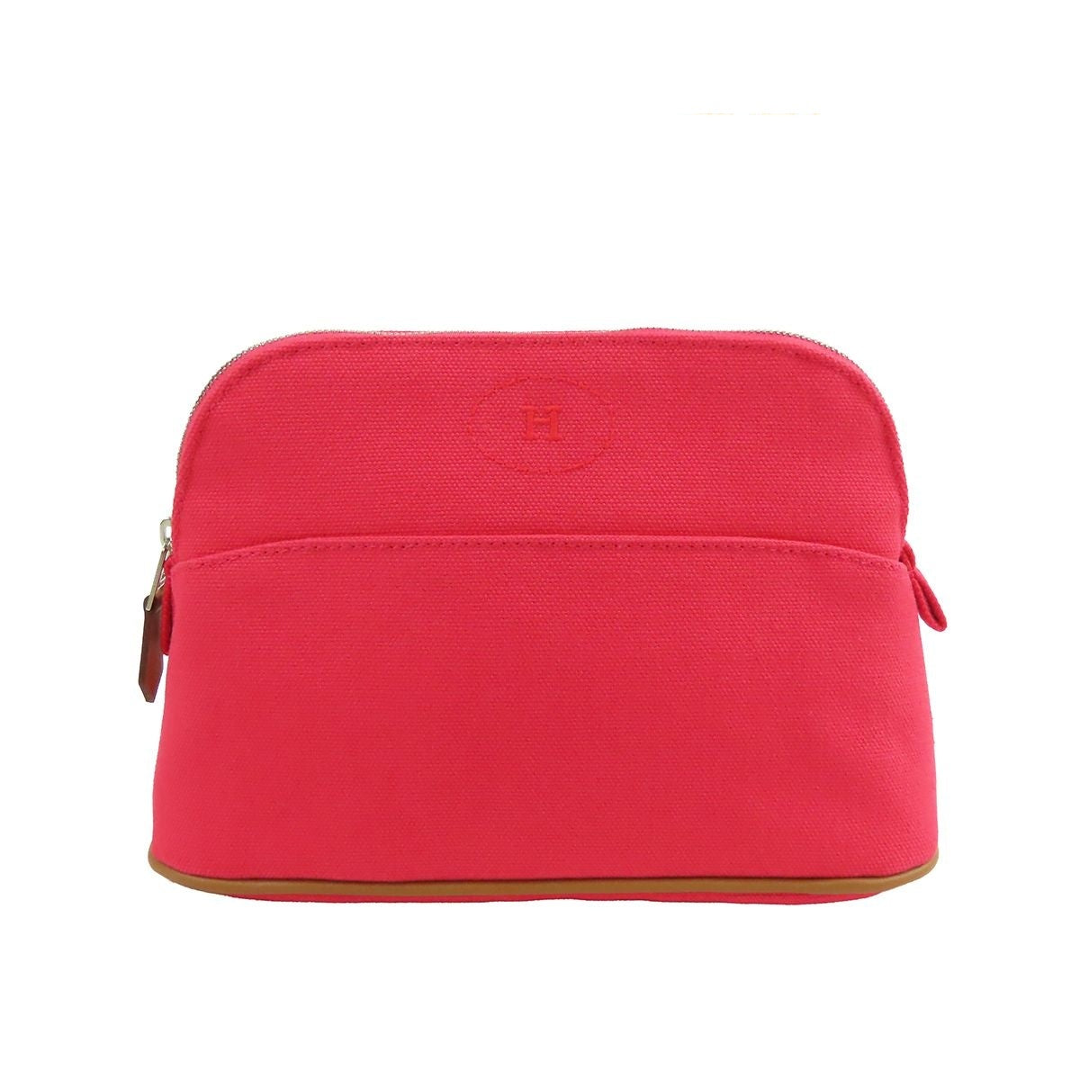 Hermes Bolide Pouch Mini Hibiscus Pink Silver Cotton Displayed