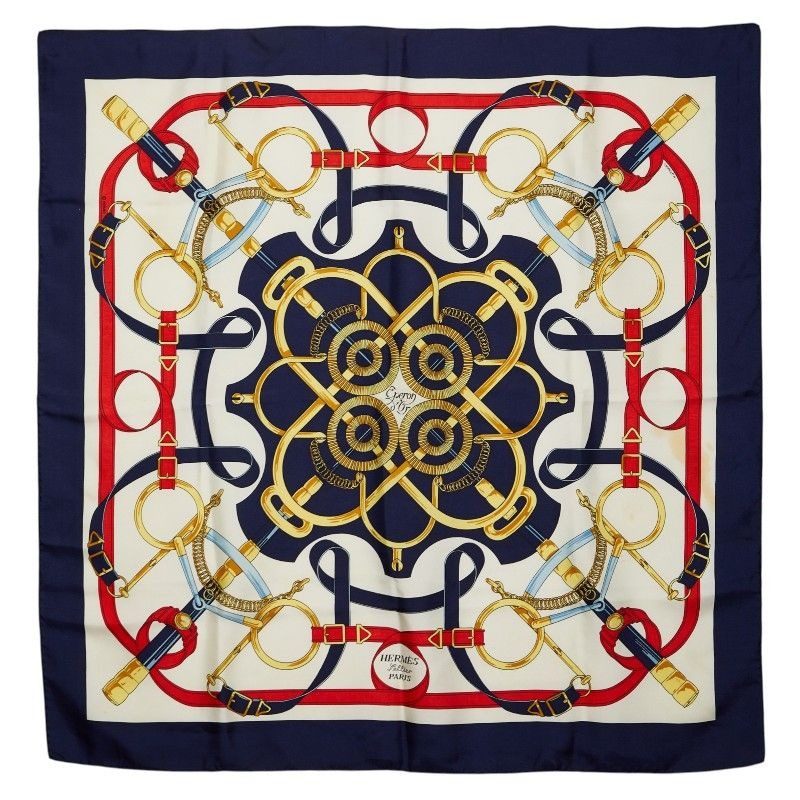Hermes Carre 90 Eperon D'or Apron Dole Scarf Navy Multicolor