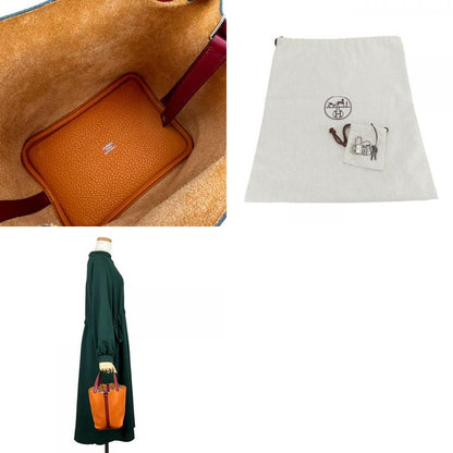 Hermes Handbag Picotin Lock 18 PM Taurillon Clemence Orange Rouge Grenat Silver