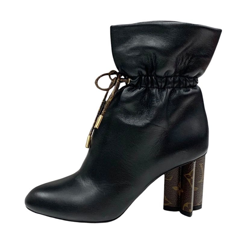 Louis Vuitton Silhouette Line Monogram Short Boots Leather Black Brown Black
