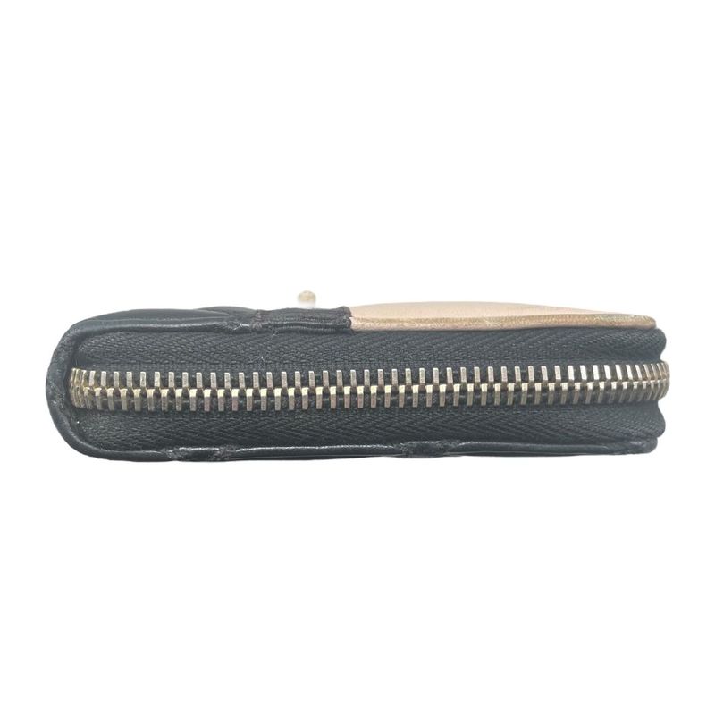 Em0840 Chanel Women's Long Wallet Pearl Zippy Wallet Black Beige