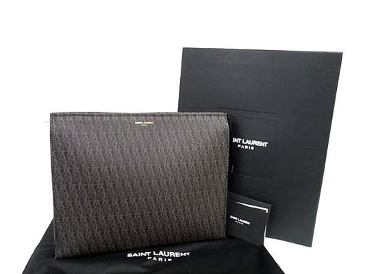 Saint Laurent PVC All Over Pattern Clutch Bag Second Bag Men's Black And