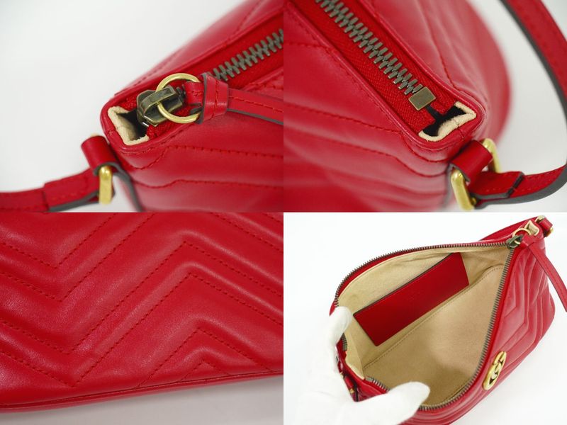 Authentic Gucci GG Marmont Shoulder Bag Leather Red 739166 Bag Pre-owned
