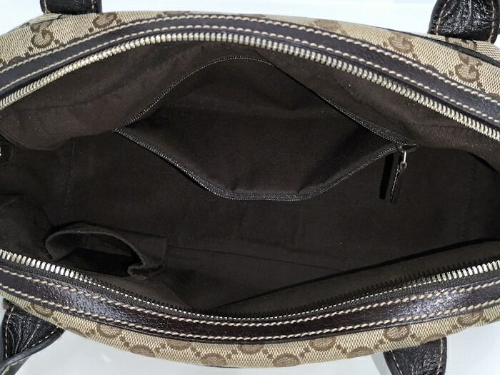 Gucci Shoulder Bag Sherry Line GG Canvas Leather Beige Dark Brown 161720