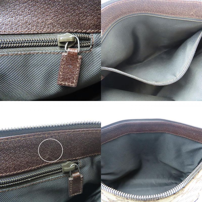 Gucci Shoulder Bag 110054 GG Canvas Leather Beige Dark Brown Silver Hardware