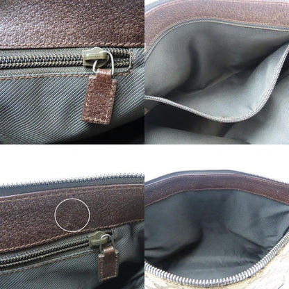 Gucci Shoulder Bag 110054 GG Canvas Leather Beige Dark Brown Silver Hardware