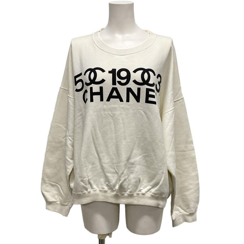 Chanel Trainers Size XL Women's 26412 White And Black Long Sleeves / Logo Print