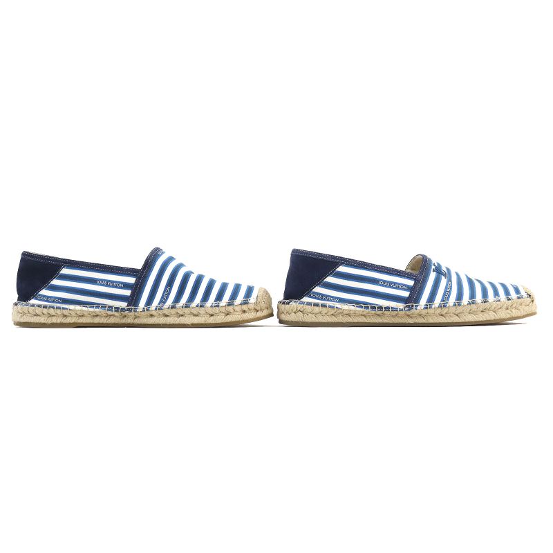 Louis Vuitton LV Logo Embroidery Striped Pattern Partially Suede Espadrilles