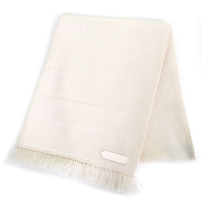 Hermes Chevron Zoom 100% Cashmere Leather With Logo Patch Fringe Shawl Scarf