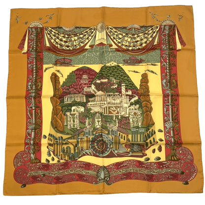 Hermes Carre 90 L Atlantide Atlantis Continental Silk Scarf Orange