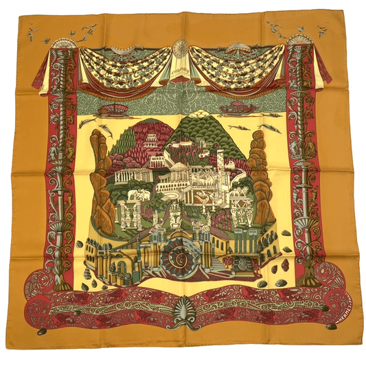 Hermes Carre 90 L Atlantide Atlantis Continental Silk Scarf Orange