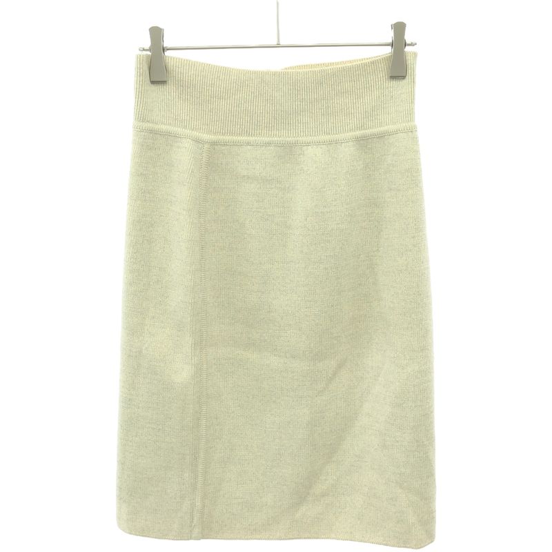 Hermes Virgin Wool Ribbed Knit Skirt Ivory 34