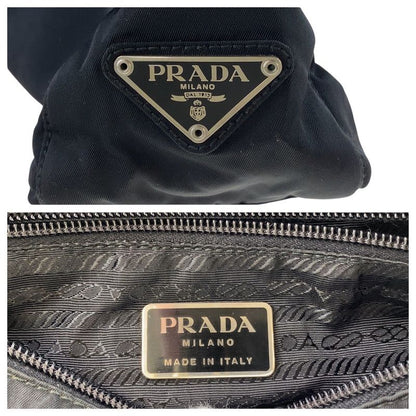 Prada Tessuto Triangle Logo Plate Black Silver Hardware Nylon Tote Bag Shoulder