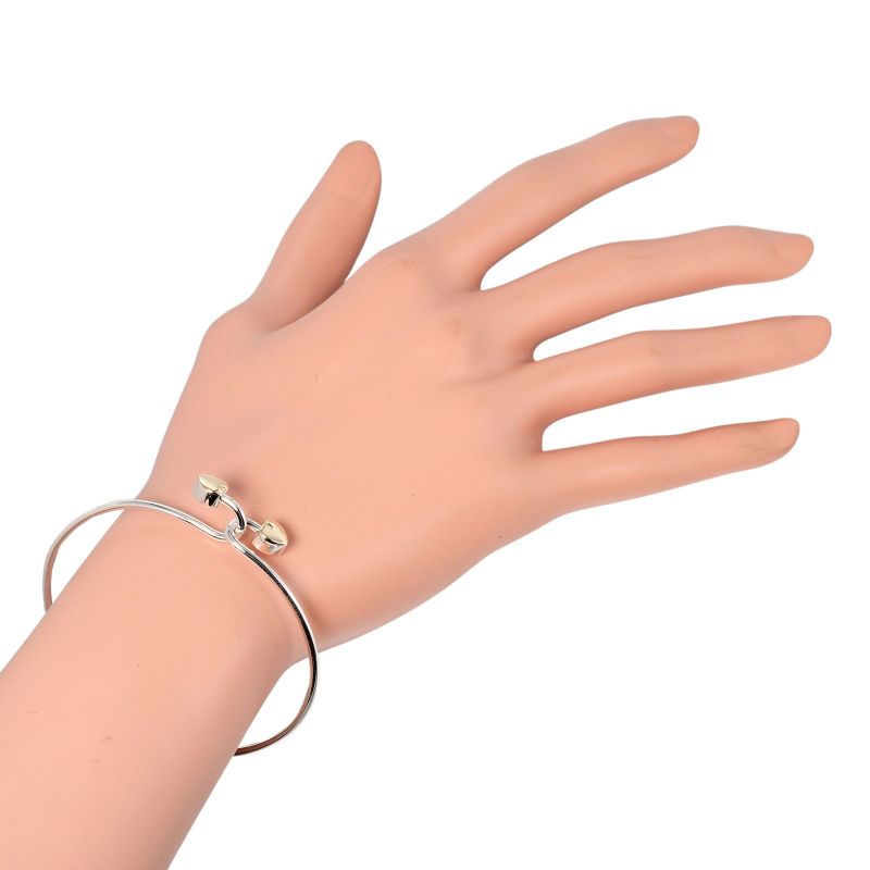 Tiffany & Co Double Heart Silver 925 X 18K Yellow Gold Ladies 8.53g Bracelet